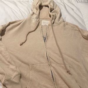 Cream American Eagle Zip up Hoodie Sweatshirt